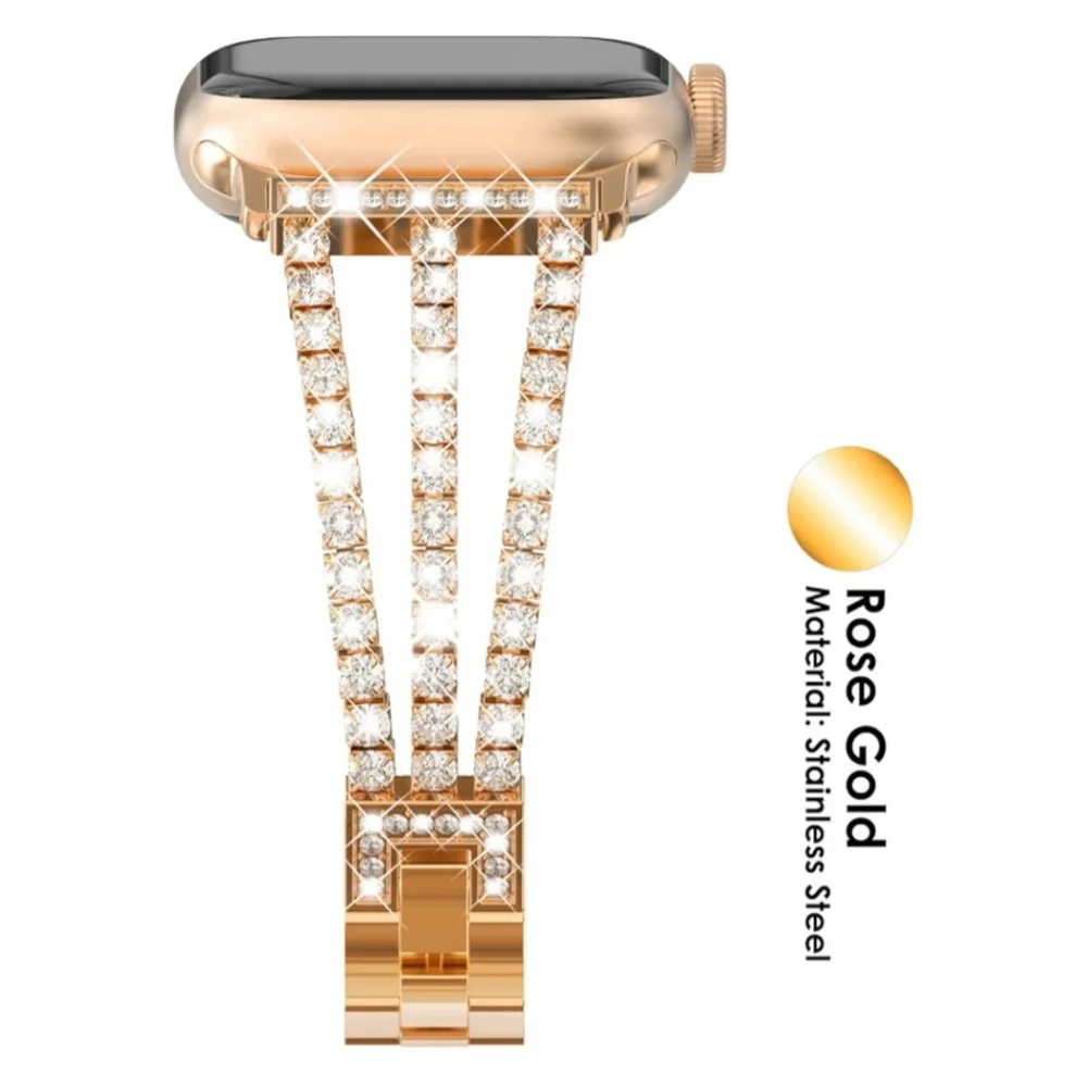 New Rose Gold And Crystals Apple Watch Band